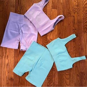 Stylish Women's Bike Shorts Set - Purple and Aqua